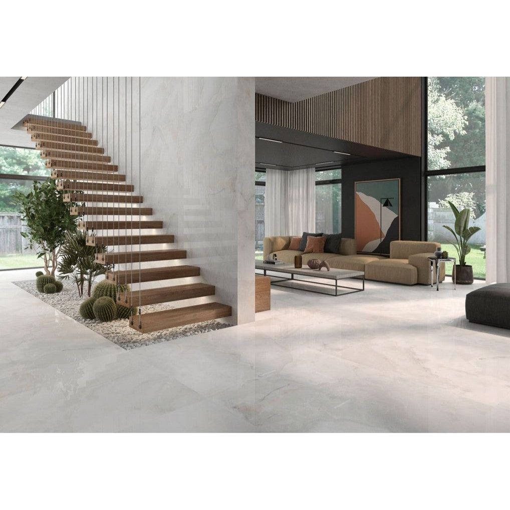 Rome White Super Polished Porcelain Tile - 600x1200mm