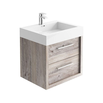 Hermoine 600mm Wall Mounted Vanity Unit & Basin - Light Sawn Oak Effect