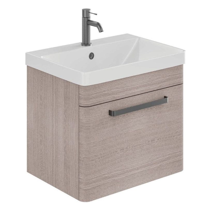 Elsa 500mm Wall Mounted Vanity Unit & Basin in Stone Grey with Gunmetal Handles