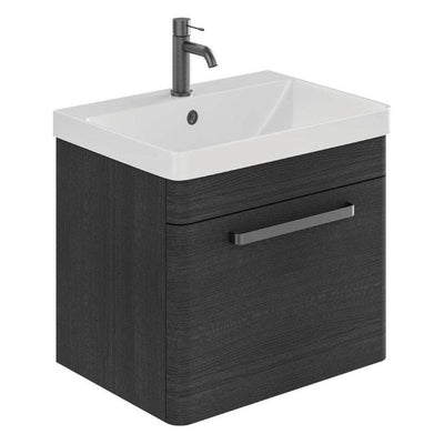 Elsa 500mm Wall Mounted Vanity Unit & Basin in Textured Black with Gunmetal Handles