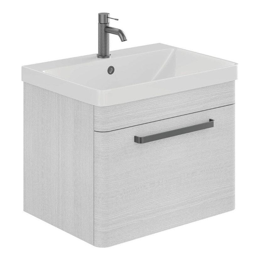 Elsa 500mm Wall Mounted Vanity Unit & Basin in Textured White with Gunmetal Handles