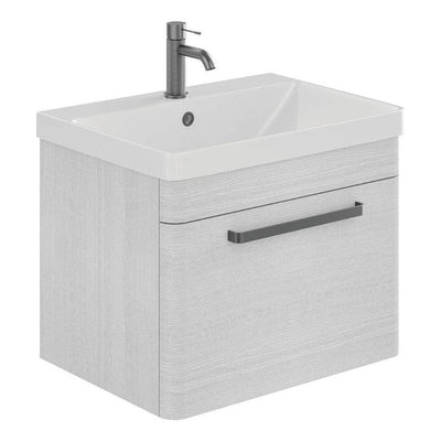 Elsa 500mm Wall Mounted Vanity Unit & Basin in Textured White with Gunmetal Handles