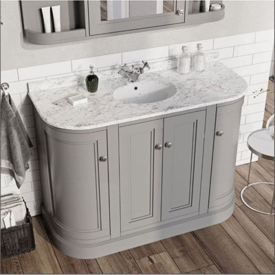 Louise 1200mm Curved Floor Standing Vanity Unit in Matt Light Grey with Worktop and Ceramic Basin