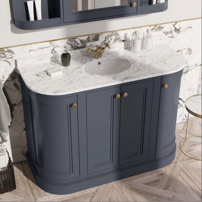 Louise 1200mm Curved Floor Standing Vanity Unit in Midnight Grey with Worktop and Ceramic Basin