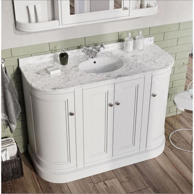 Louise 1200mm Curved Floor Standing Vanity Unit in Matt White with Worktop and Ceramic Basin