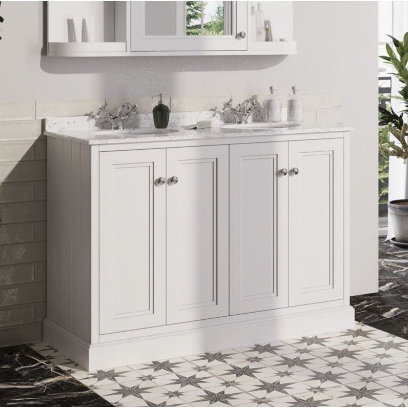 Louise 1200mm Square Floor Standing Vanity Unit in Matt White with Worktop and Ceramic Basin