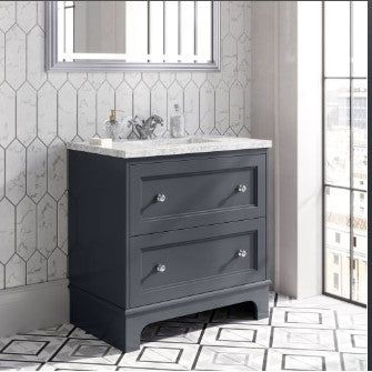 York 650mm Vanity Unit in Midnight Grey with Marble Worktop & Ceramic Basin