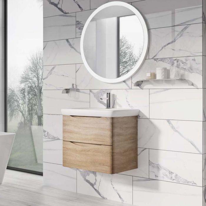 Montana 600mm Wall Hung Vanity Unit in Light Oak & Link Resin Basin