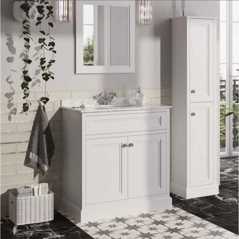 Louise 800mm Square Vanity Unit in Matt White with Marble Top and Ceramic Basin