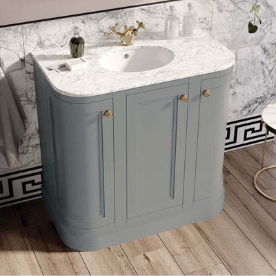 Louise 900mm Curved Vanity Unit in Light Grey with Marble Top and Ceramic Basin