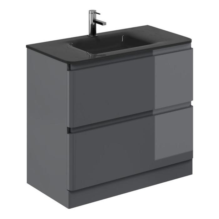 Nancy 900mm Floor Standing Vanity Unit with Grey Glass Basin in Titanium Grey