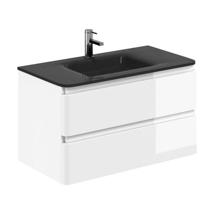 Nancy 900mm Wall Hung Vanity Unit with Grey Glass Basin in White Gloss