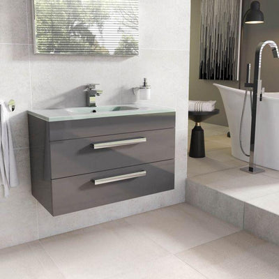 Veto 800mm Wall Mounted Vanity Unit Anthracite Grey With White Glass Basin