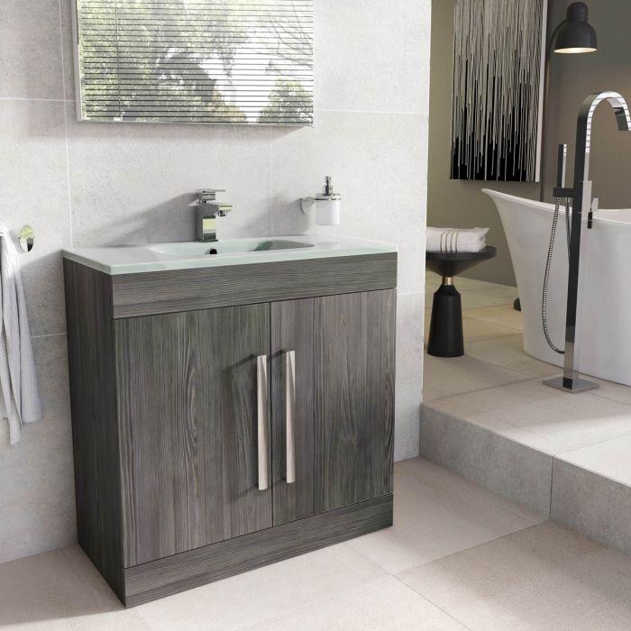 Veto 800mm Floor Standing Vanity Unit Dark Elm With Ceramic Basin