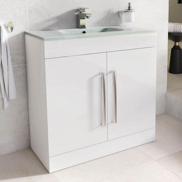 Veto 800mm Gloss White Floorstanding Vanity Unit with White Glass Basin