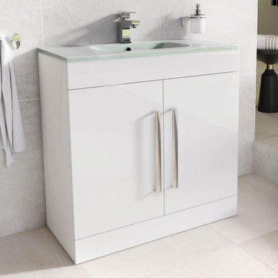 Veto 800mm Gloss White Floorstanding Vanity Unit with White Glass Basin