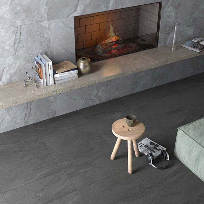 Helena Black Matt Porcelain Tile - 600x1200mm