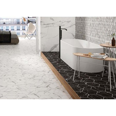 Sitka Black Marble Hexagon Matt Ceramic Tile – 230x270mm