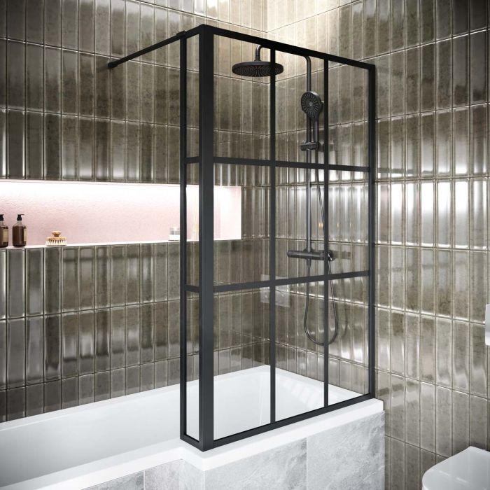 Hopper Black Grid Frame Crittall L Shaped Bath Screen