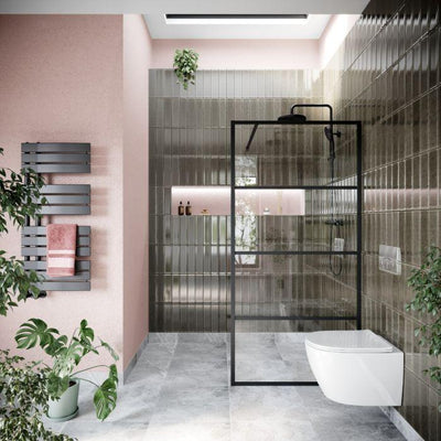 Hopper Black Horizontal Frame Crittall Shower Screen - 880mm