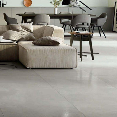 Huntingdon Grey Concrete Semi-Polished Porcelain Tile - 448x898mm