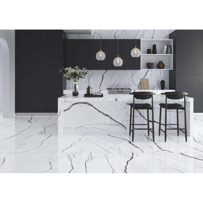 Indio White Marble Gloss Porcelain Tile - 1200x1200mm