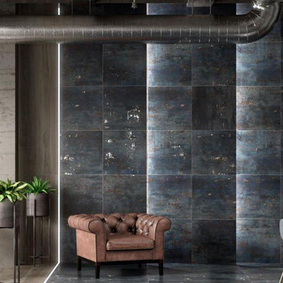 Irvine Royal Blue Semi-Polished Metallic Porcelain Tiles – 600x600mm