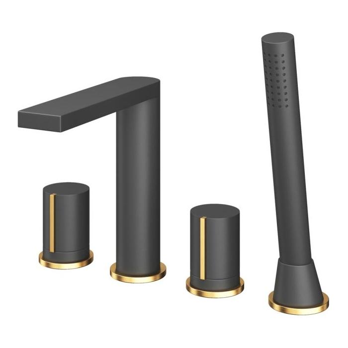 Lexi Matt Black & Gold Deck Mounted 4 Hole Bath Shower Mixer Tap