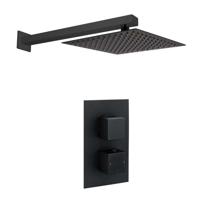 Liberty Single Outlet Square Concealed Valve with Shower Head and Arm - Black