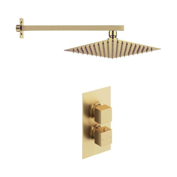 Liberty Single Outlet Square Concealed Valve with Shower Head and Arm - Brushed Gold