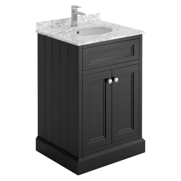 Louise 600mm Vanity Unit in Matt Black with Marble Top and Ceramic Basin