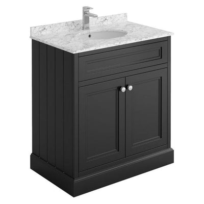 Louise 800mm Square Vanity Unit in Matt Black with Marble Top and Ceramic Basin