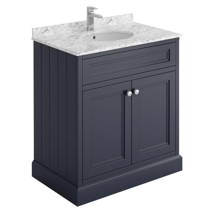 Louise 800mm Square Vanity Unit in Matt White with Marble Top and Ceramic Basin