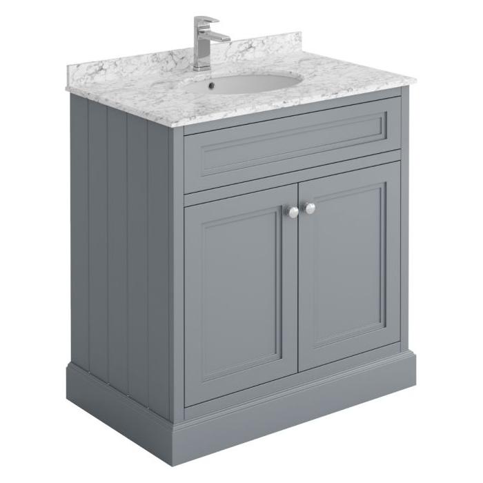 Louise 800mm Square Vanity Unit in Light Grey with Marble Top and Ceramic Basin