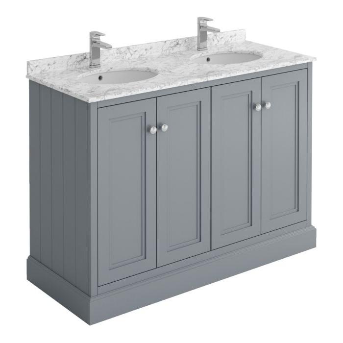 Louise 1200mm Square Floor Standing Vanity Unit in Light Grey with Worktop and Ceramic Basin