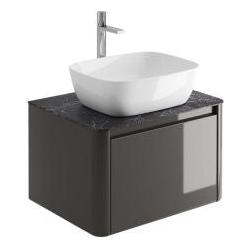 Lucy 550mm Wall Hung Vanity Unit in titanium Grey Gloss with Italian Slate Worktop