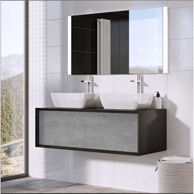 Melvin Wall Mounted Vanity Unit Gloss Black & Concrete 1200mm