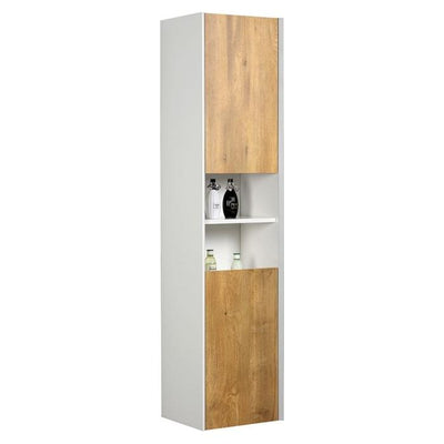 Melvin/Tawny Wall Hung Tall Storage Cabinet in White & Oak