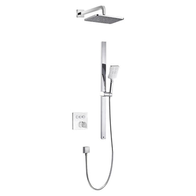 Monaco Square Triple Outlet With Slide Rail Kit, Shower Head , Arm & Bath Overflow - Chrome