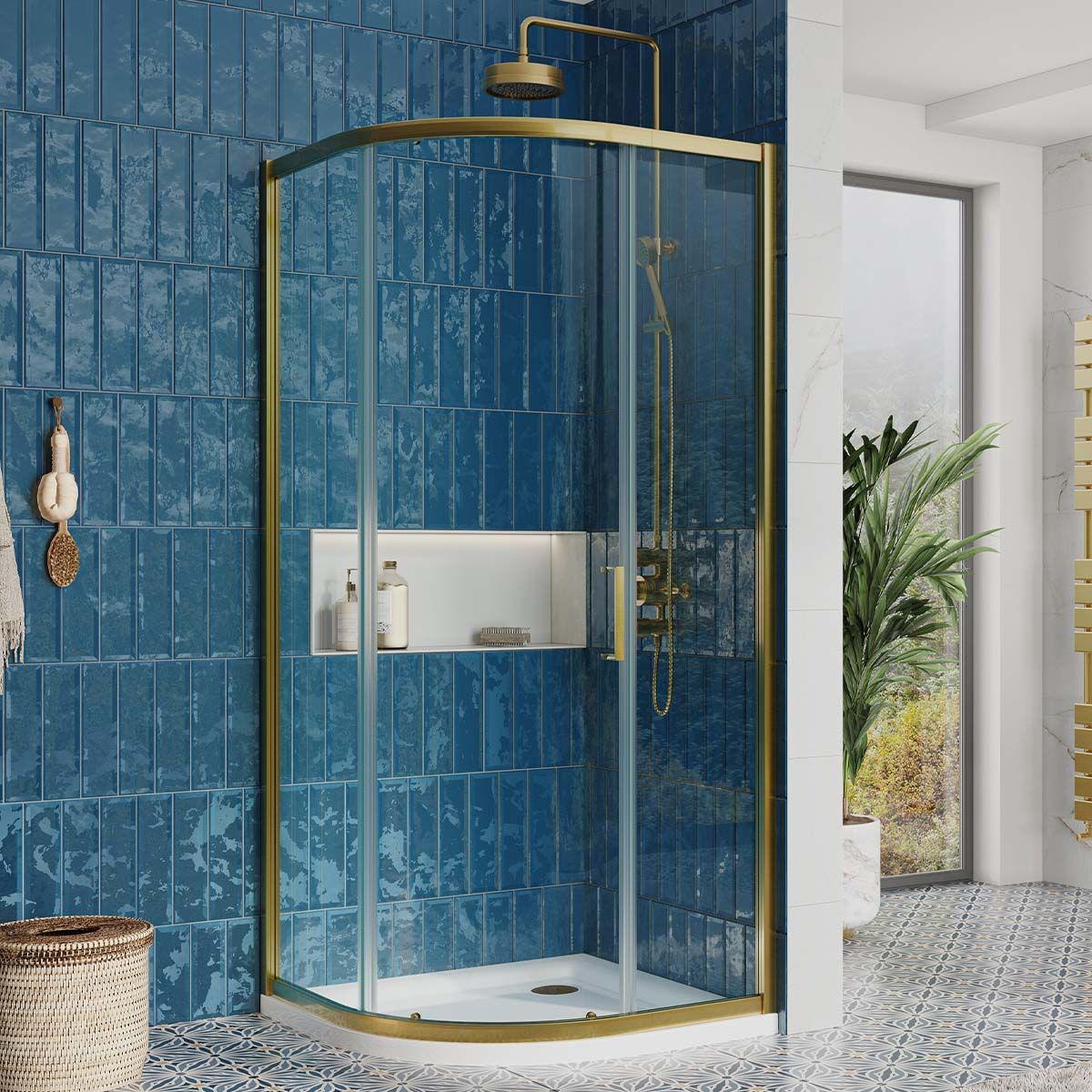 Murphy Brushed Gold Sliding Shower Door Quadrant 1000x900mm