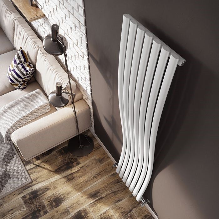 Nebraska 1785 x 413mm Vertical Wave Radiator – White