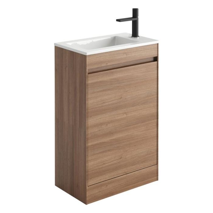 Oscar 545mm Floor Standing Cloakroom Vanity Unit with Ceramic Basin in Natural Oak