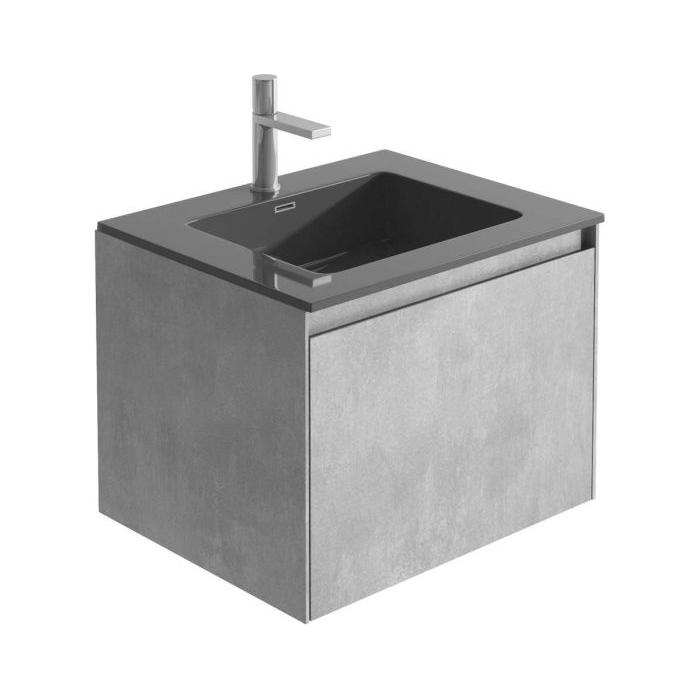 Oscar Wall Mounted Vanity Unit Concrete & Black Resin Basin 500mm