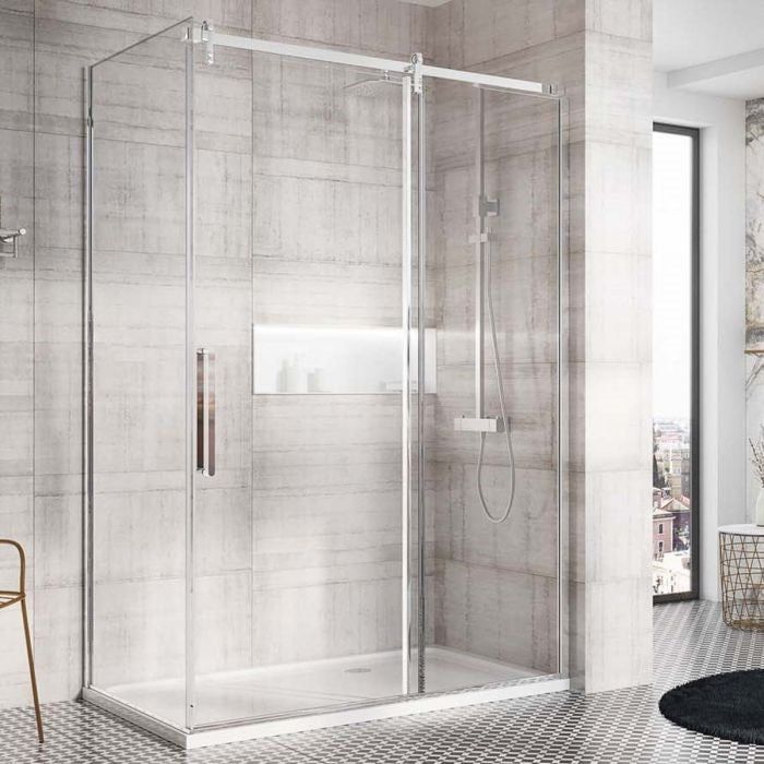 Raya 1400mm Chrome Sliding Shower Door