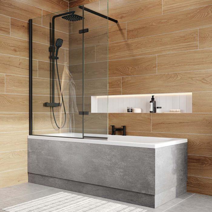 Roman Black Fixed Bath Screen with Hinged Panel