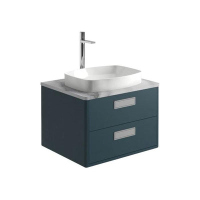 Sky 650mm Wall Mounted Vanity Unit in Petrol Blue with White marble Worktop & Basin