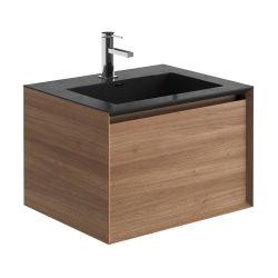 Tawny 750mm Wall Hung Vanity Unit with Black Resin Basin in Natural Oak