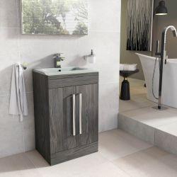 Veto 515mm Floor Standing Vanity Unit Dark Elm With White Glass Basin - Interiors Home Stores