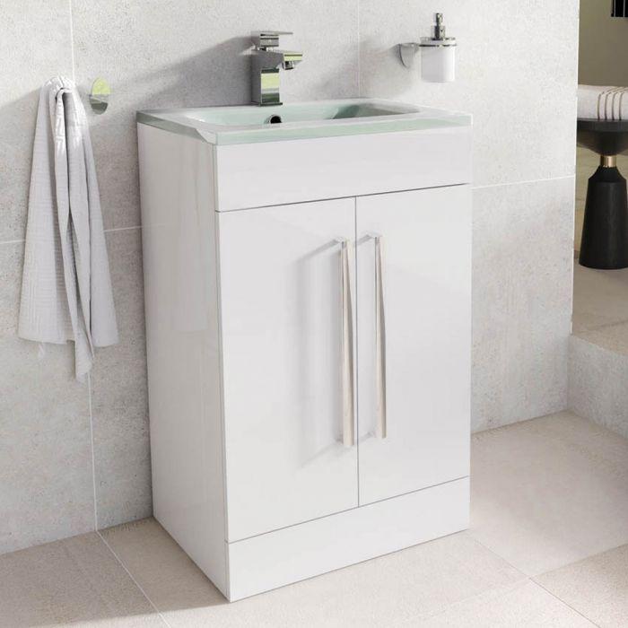 Veto 515mm Gloss White Floorstanding Vanity Unit with White Glass Basin - Interiors Home Stores