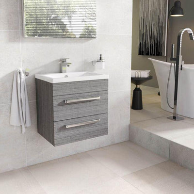 Veto 515mm Wall Mounted Vanity Unit Grey Ash With Ceramic Basin - Interiors Home Stores